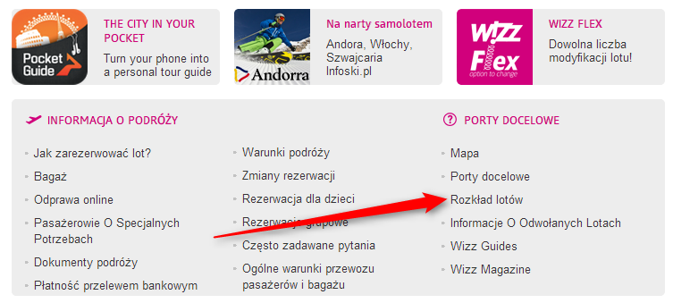 Bilety Wizz Air wyszukiwanie z zakładki Rozkład lotów