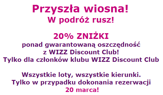 20 procent rabatu dla uczestników Wizz Discount Club