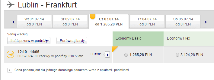 Koszt podróży na trasie Lublin Frankfurt